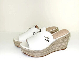 Kate Spade Tia Espadrille Wedge Sandals - Leather Slides Laser Cutout